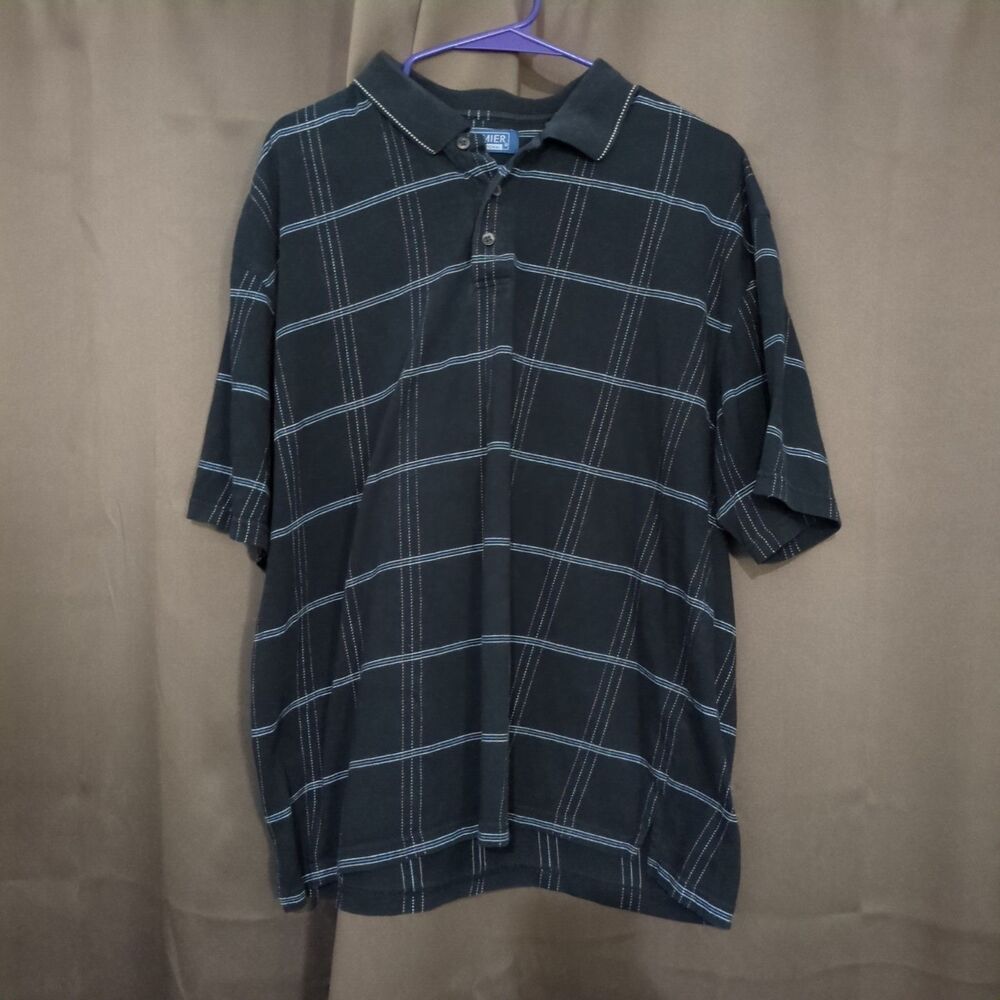 Premier International Men’s Polo XL Checkered Navy Blue